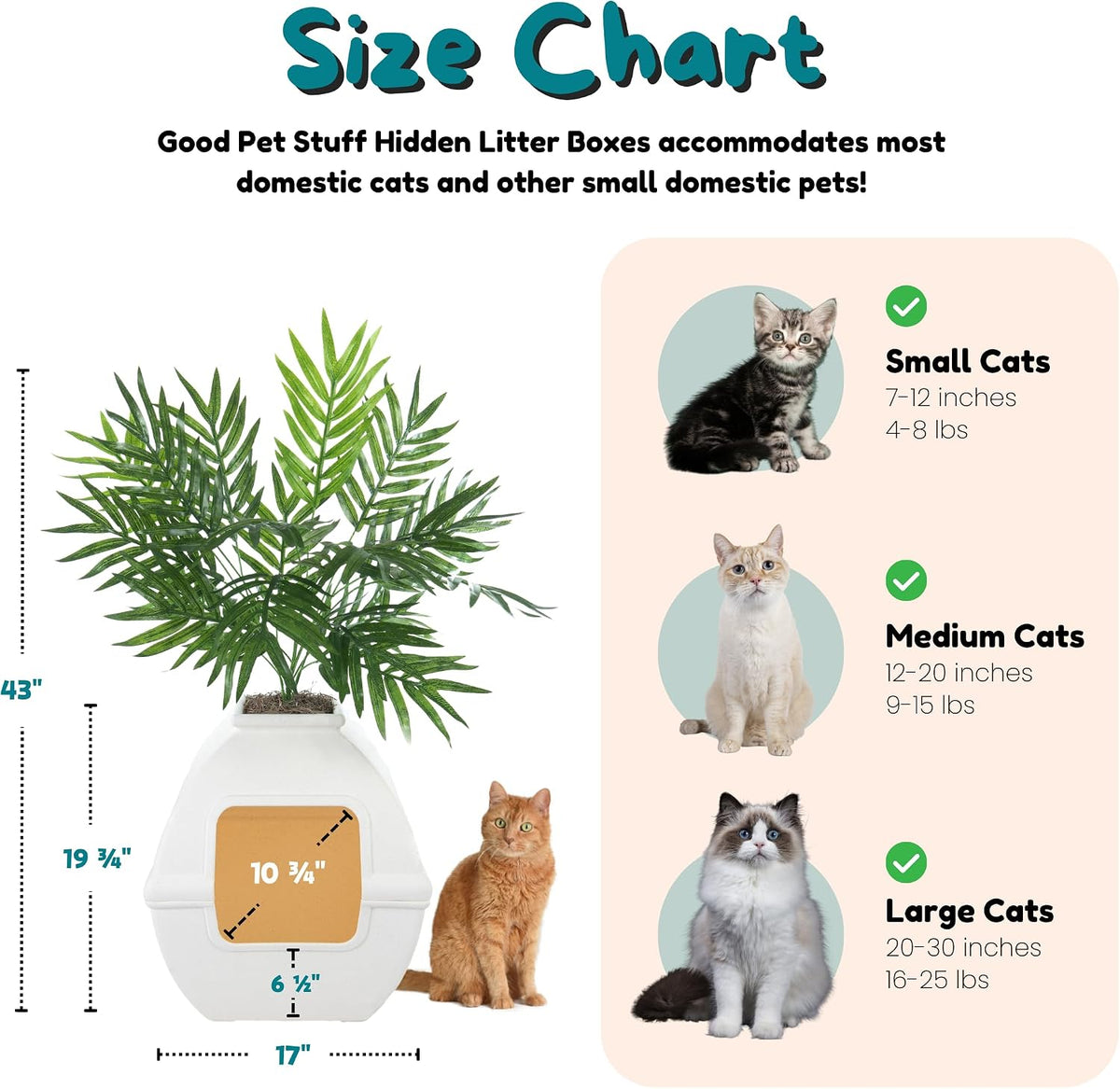 Good Pet Stuff Courtyard Hidden Litter Box Planter, Decorative Cat Litter Enclosure with Carbon Filter, Artificial Palm Plant, Square Design, Easy to Clean, Base Kit, White Birch