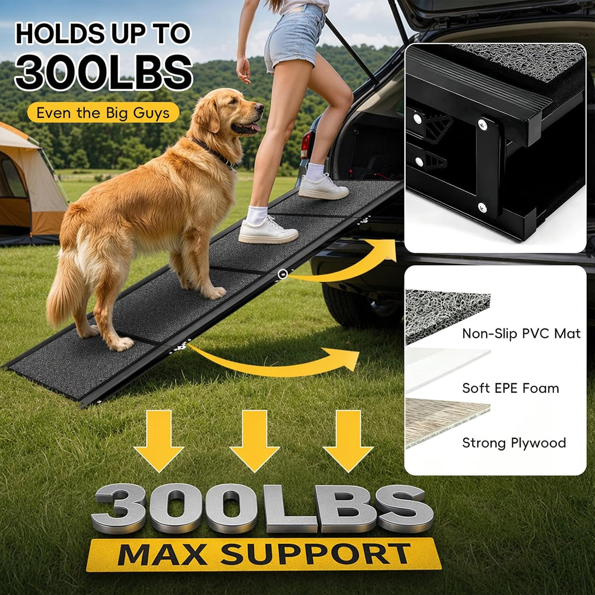 Dog Ramp for Large Pets, 71" L x 20" W, 300LBS Capacities Aluminum Pet Ramp