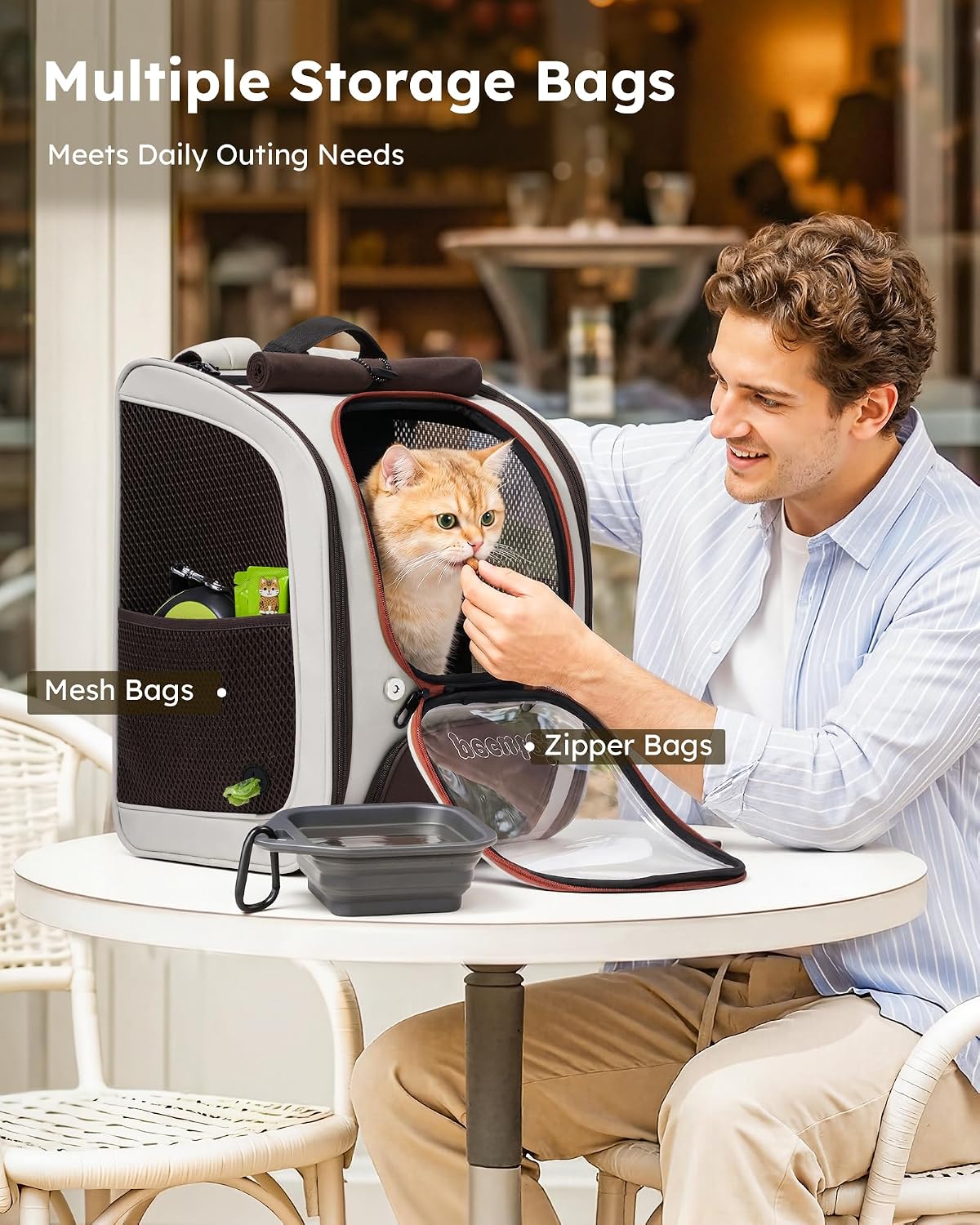 Pecute Dog Backpack Carrier,Large Space Dog Bubble Backpack,Ergonomic,Khaki