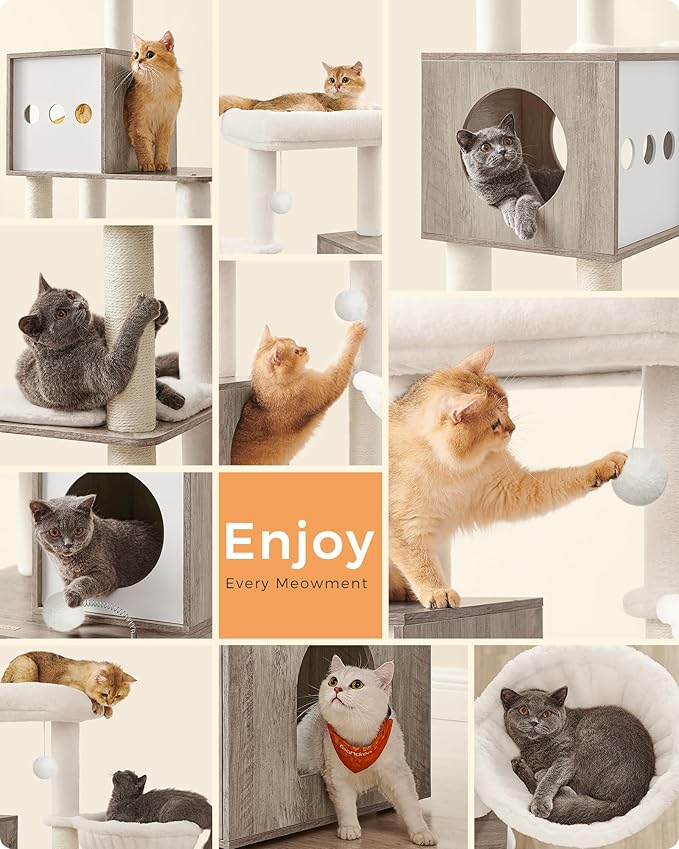 Feandrea Cat Tree with Litter Box Enclosure, 70.1-Inch Tall Cat Tower, 2-in-1 - Image 6
