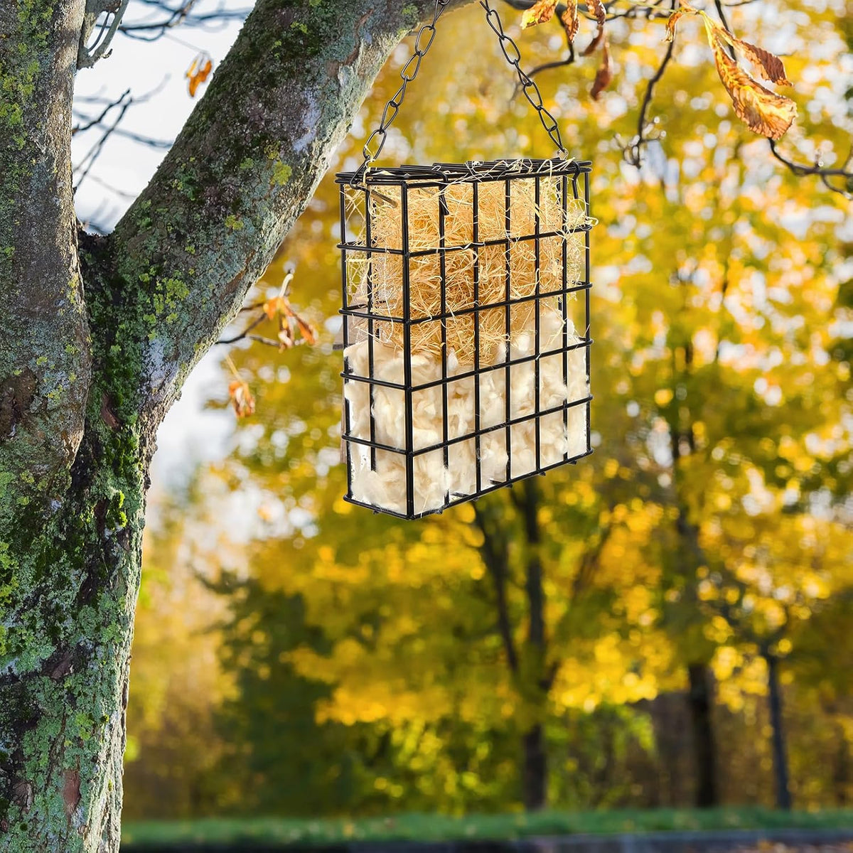 Bird Nesting Material Set Rectangle Humming Bird Nesters with Natural Cotton Raffia Sturdy Hanging Bird House for Outdoor Wild Bird Resting Place The Ideal Gift for Bird Lovers Black