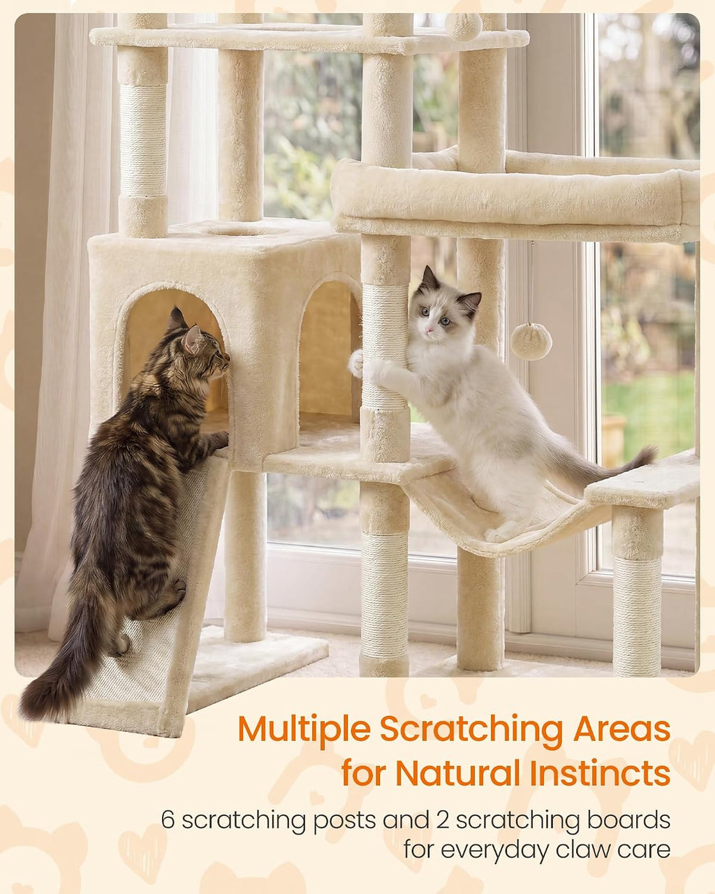 Feandrea Cat Tree, 79.5" Heavy Duty Cat Tower Condo for Indoors, Beige