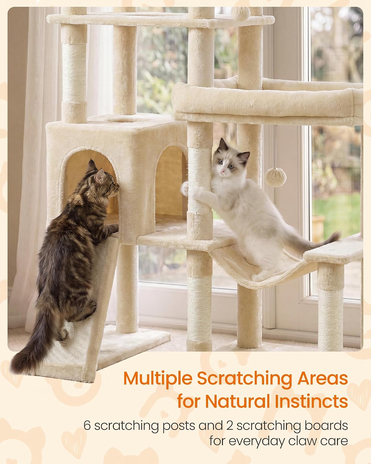 Feandrea Cat Tree, 79.5" Heavy Duty Cat Tower Condo for Indoors, Beige
