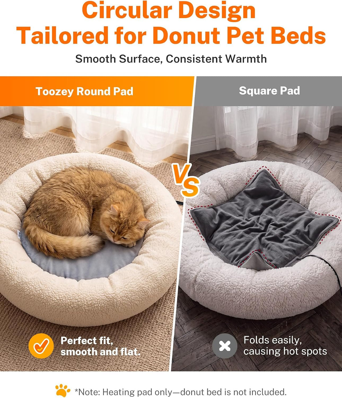 Toozey Round Pet Heating Pad, 6 Heat Settings, Timer, 12 x 12 in