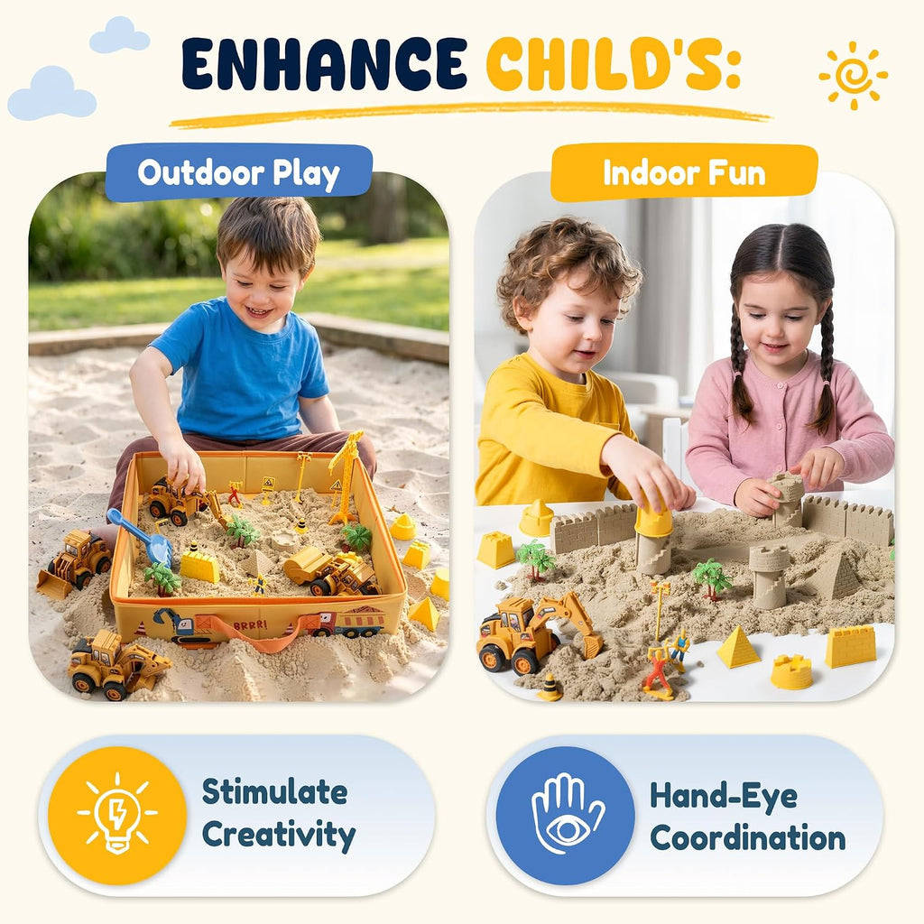 Billeeit Sand Construction Kit w/Sand Box, Sand, Trucks & Tools 30+Pcs