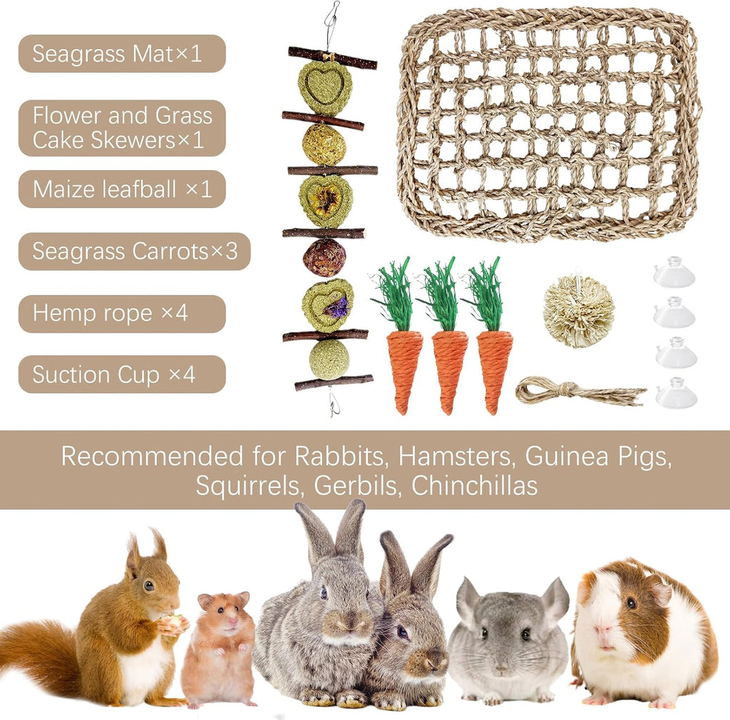Rabbit Seagrass Activity Mat Bunny Toy Hanging Rabbit Chew Toys for Teeth Bunny Enrichment Toys Seagrass Protector Mat Small Animal Toys for Chinchilla Guinea Pigs Hamsters Rats Rodent