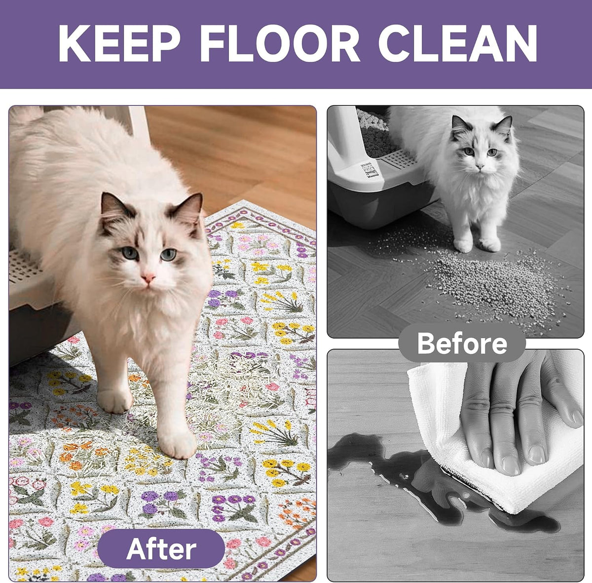 Cat Litter Mat, 24"x16" Cute Kitty Litter mat, Litter Catcher Mat