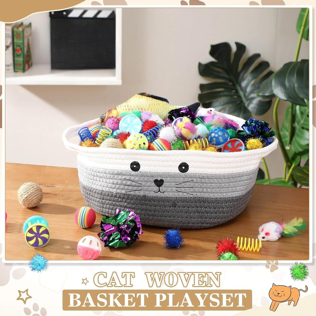 Zopeal 58 Pcs Cat Toy Set with Storage Basket Indoor, Multicolor, 12 Inch