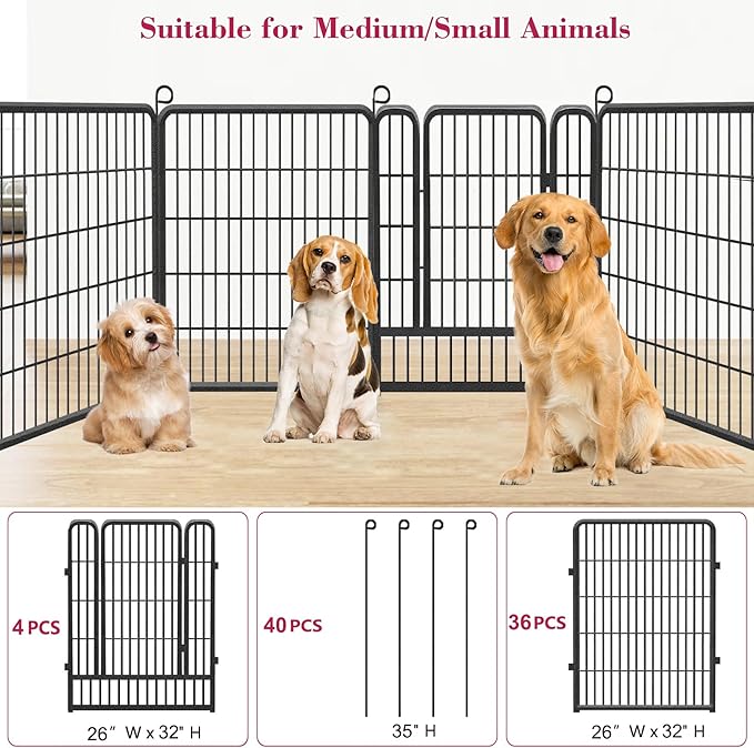 Dog Playpen Fence for Yard, 32inch 40 Panels Anti-Rust Pet Playpen Exercise Pen - Image 3