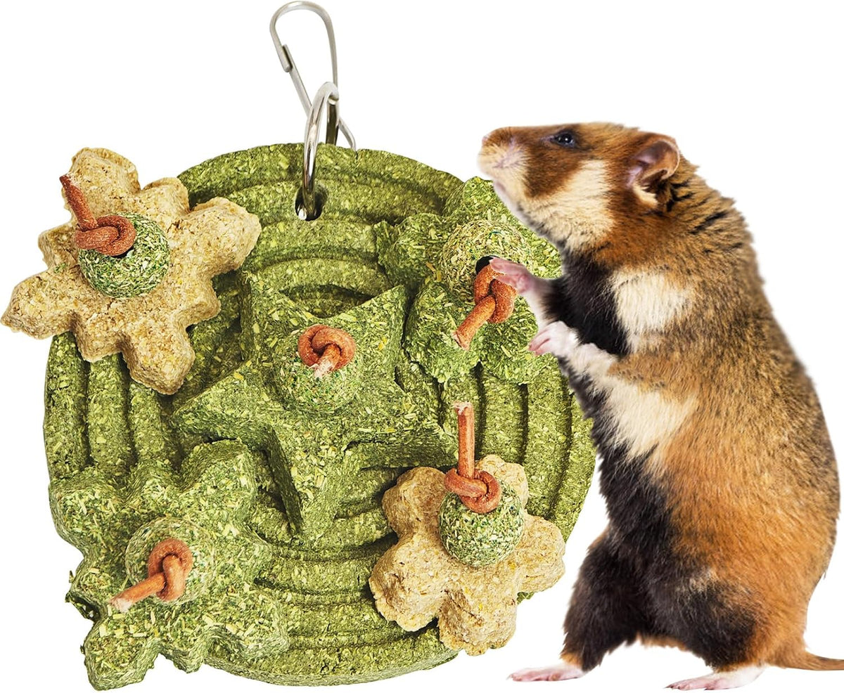 Fhiny Hamster Chew Toy, Rotating Guinea Pig Teeth Hay Enrichment Toy Large