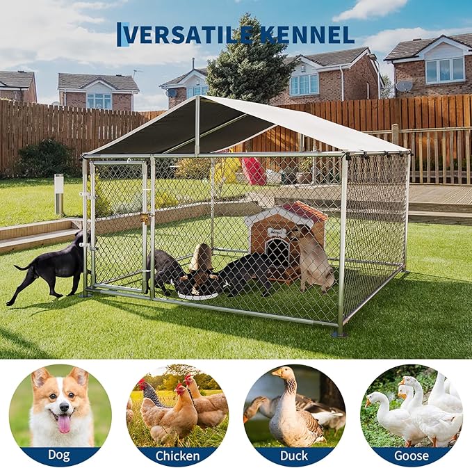 Large Dog Kennel Outdoor with Roof Heavy Duty Dog Enclosure Outside Pet Fence - Image 4