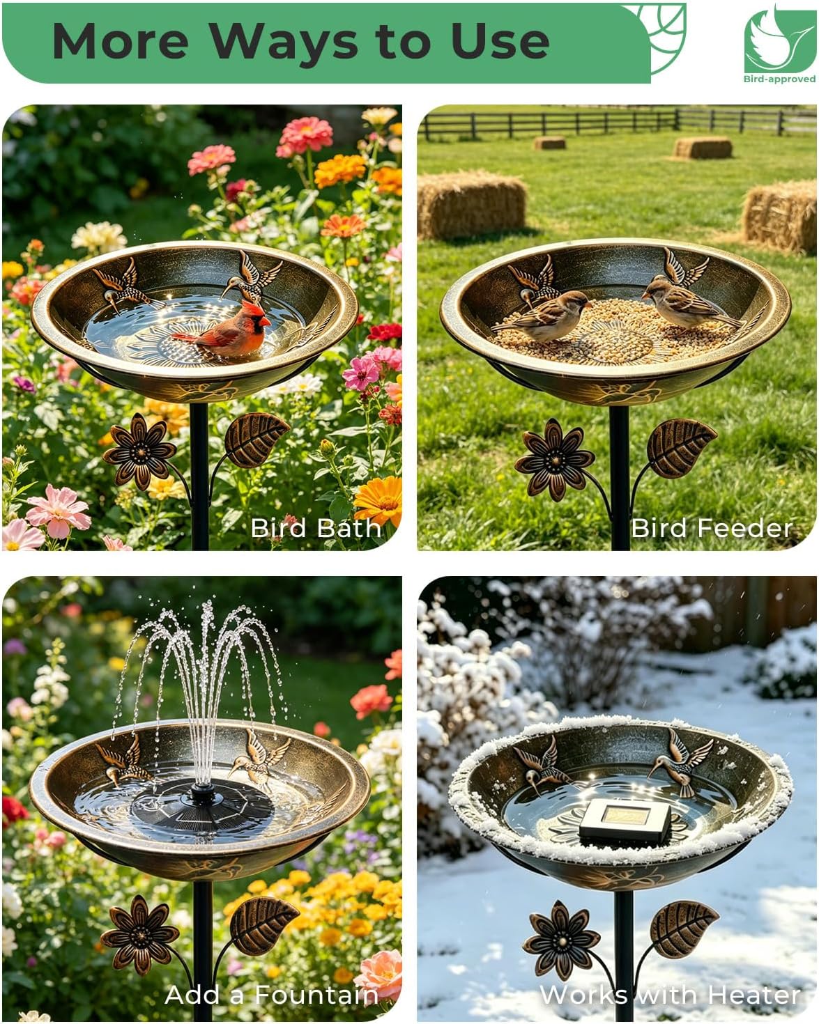 Metal Bird Bath for Outside Hummingbird Embossed Bowl with Stake