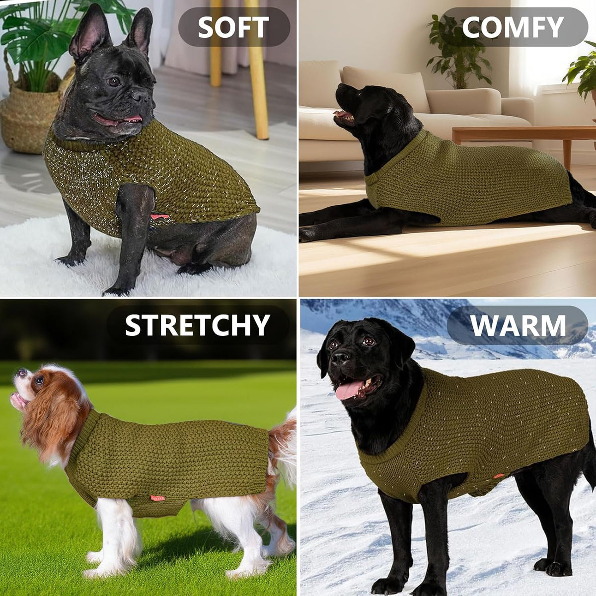KYEESE Reflective Yarn Dog Sweater for Small Medium Dog Thick Knit Pullover