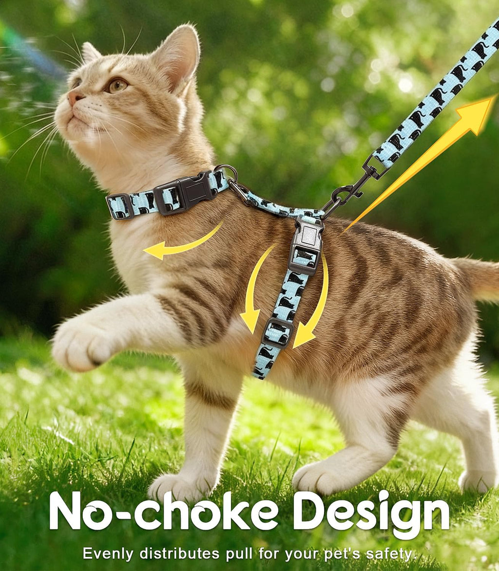Halypet Cat Harness and Leash Set, Escape Proof 3-in-1 Adjustable Harness for Cats & Kitten, Soft Lightweight, Easy On & Control for Walking, Travel & Outdoor Use, Light Blue Kitty, Medium