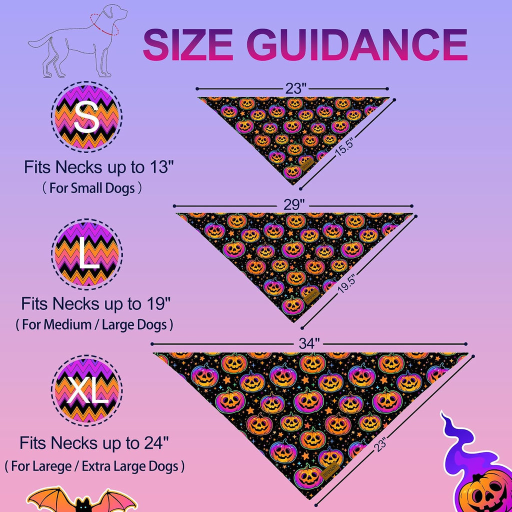 Halloween Dog Bandanas - 2 Pack Reversible Pumpkin and Bat Pet Scarf for Boys and Girls | Fall Dog Bibs | Premium Durable Fabric | Holiday Dog Bandana for Medium and Large Dogs (Large)