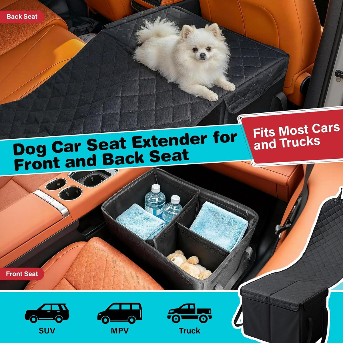Dog Car Seat Extender with Storage, Car Seat Extender for Dogs