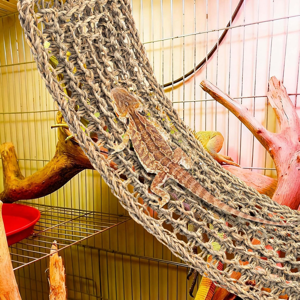 kathson Bearded Dragon Hammock, Natural Seagrass Reptile Hammock, Reptile Lounger Bearded Dragon Tank Accessories for Chameleons, Lizards, Geckos, Snakes, Lguana Reptiles, Geckos (29.52 x 7.08 inches)