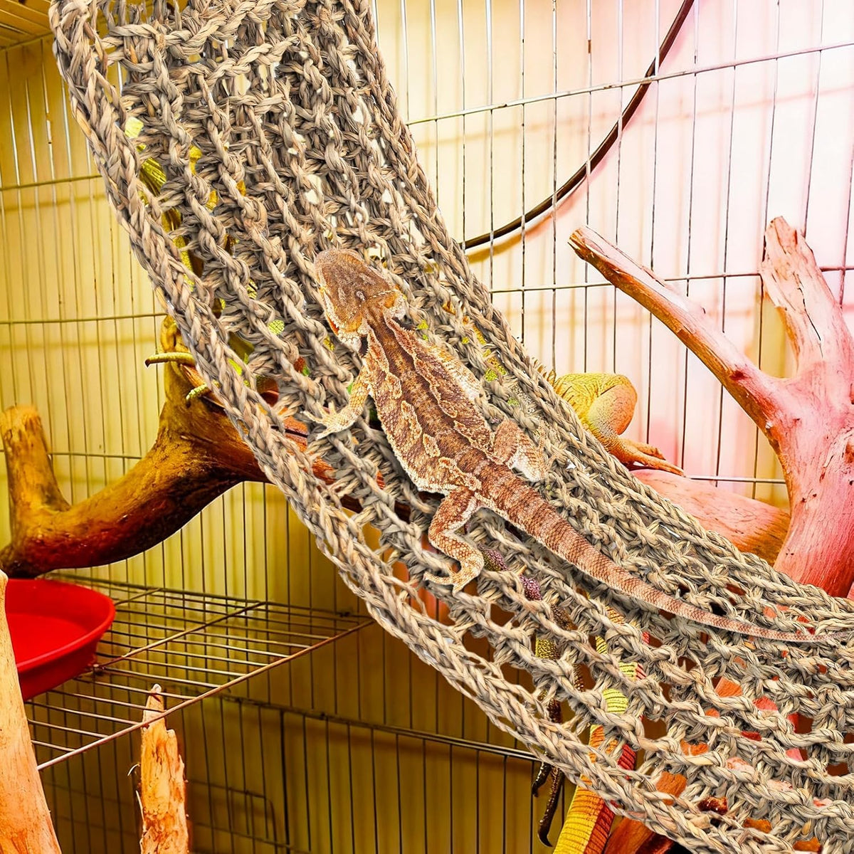 kathson Bearded Dragon Hammock, Natural Seagrass Reptile Hammock, Reptile Lounger Bearded Dragon Tank Accessories for Chameleons, Lizards, Geckos, Snakes, Lguana Reptiles, Geckos (29.52 x 7.08 inches)