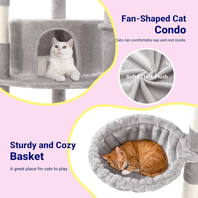 Allewie 73in Fan-Shaped Space-Saving Corner Cat Tower/Multi-Level Tall Cat Tree - Image 6