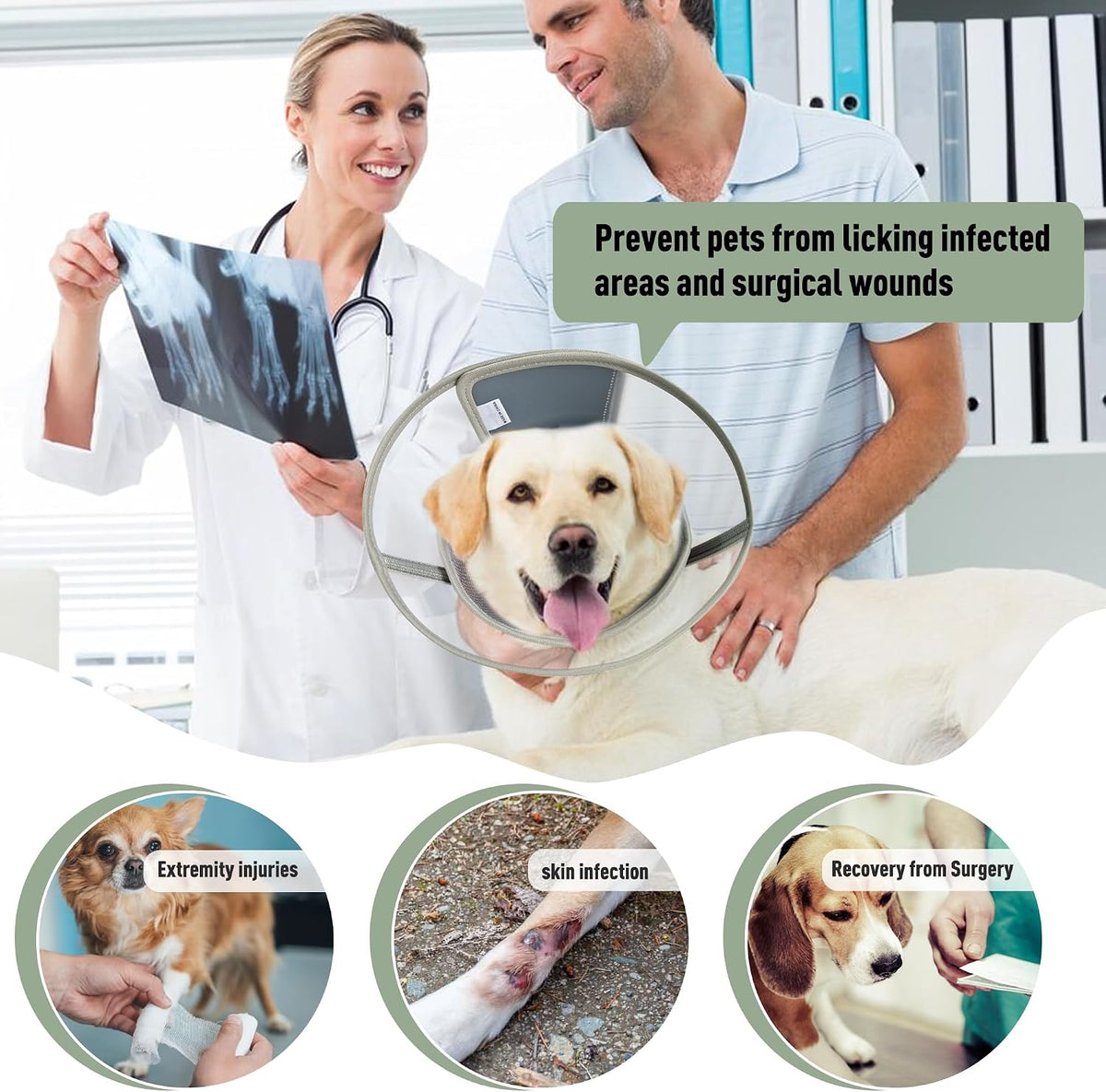 Soft Dog Cone Collar for Large Medium Small Dogs After Surgery, Adjustable Pet Recovery E-Collar, Elizabethan Collar for Dogs and Cats, Grey X-Small