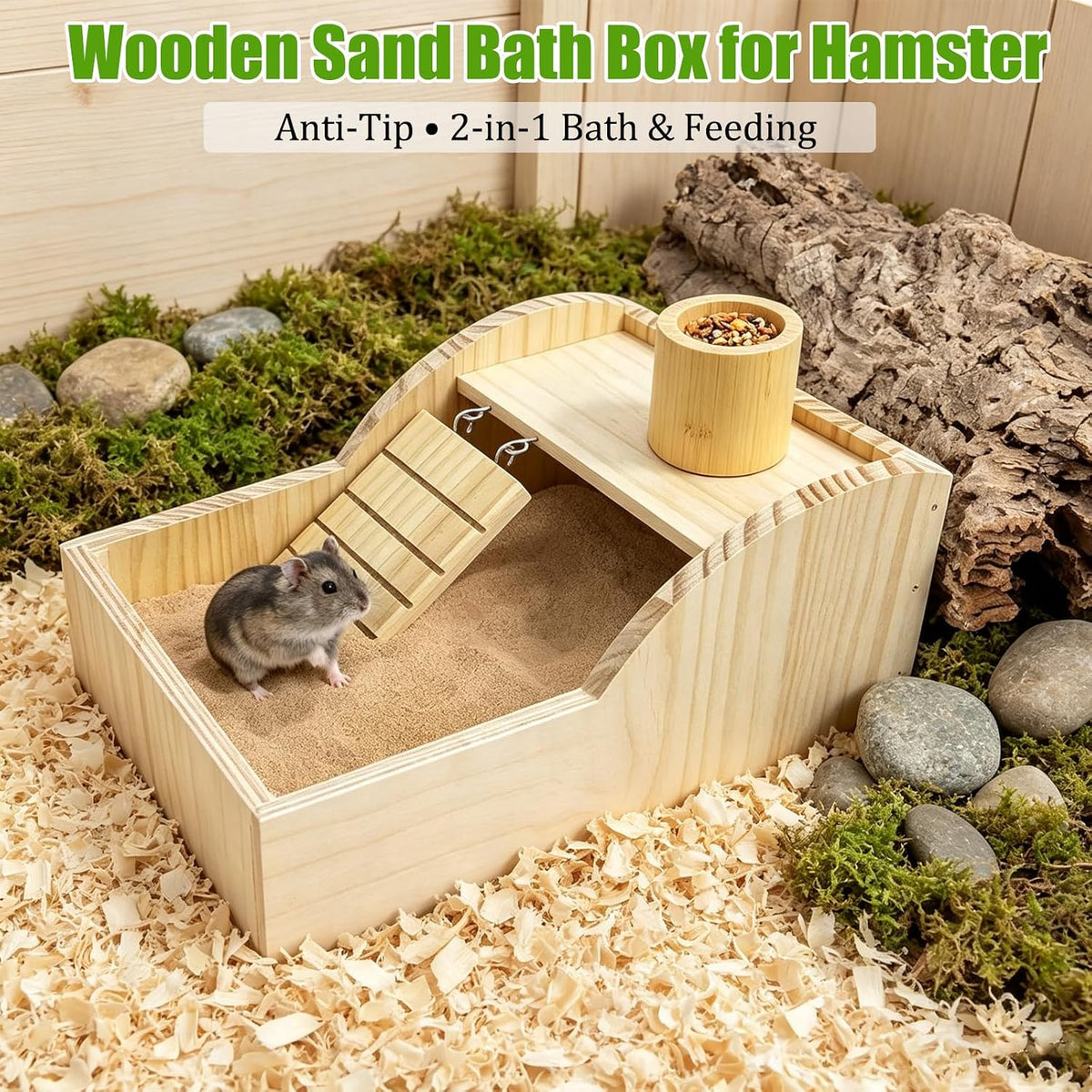 Wooden Hamster Sand Bath Container Digging Box Gerbil Climbing Platform