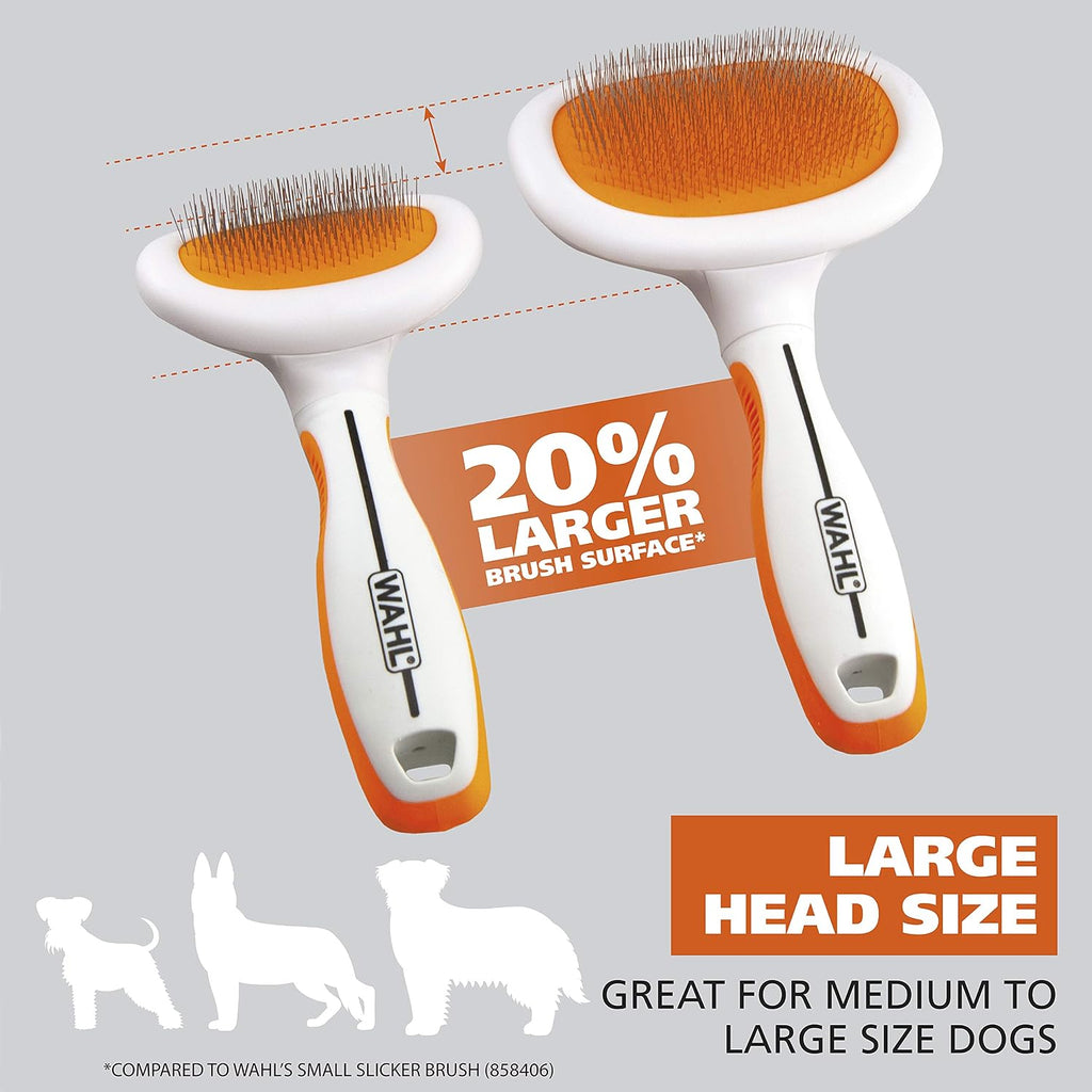WAHL Premium Large Pet Slicker Brush with Ergronomic Rubber Grips for Comfortable Brushing of Dogs and Cats - Model 858407