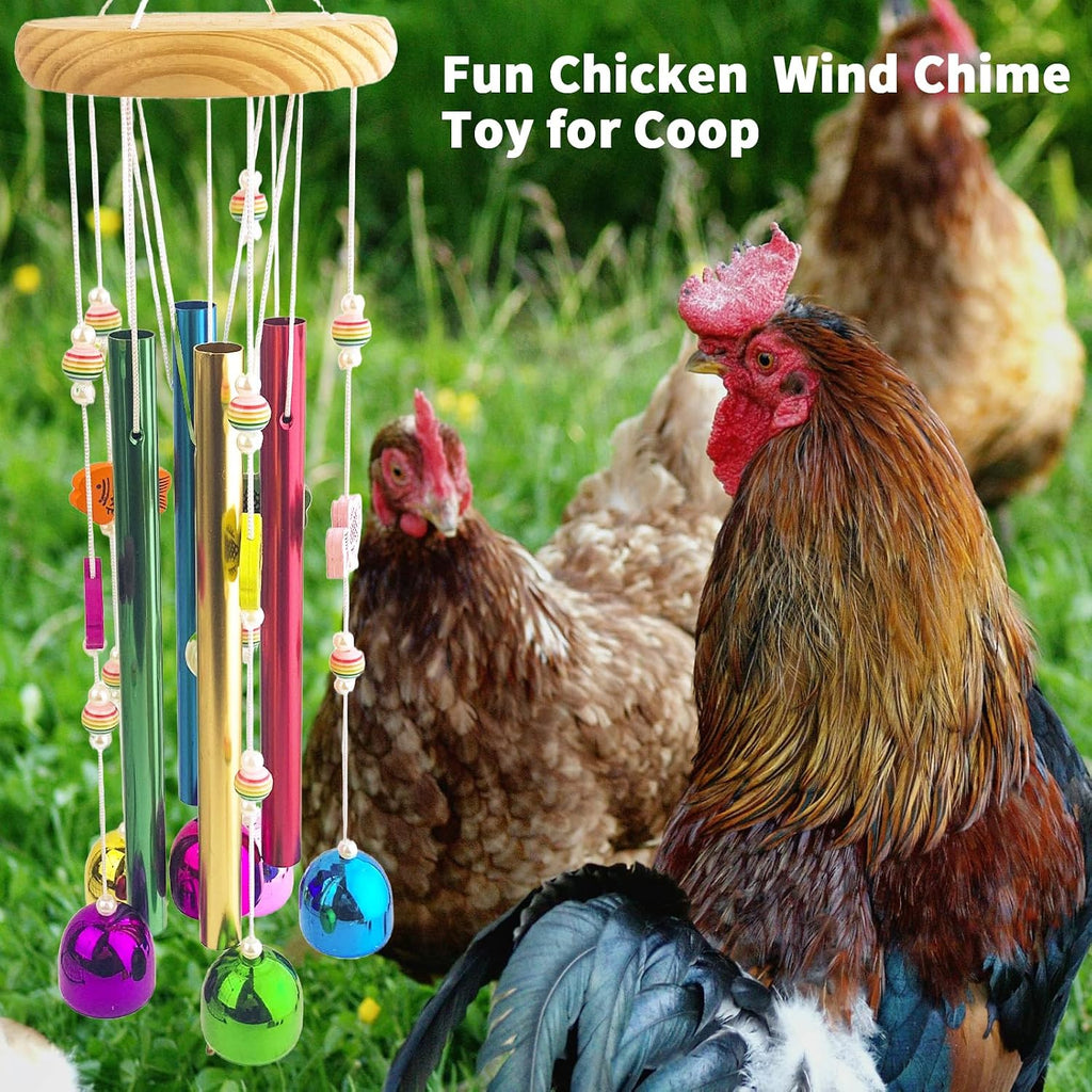 2PCS Chicken Toys for Coop, Multicolor Wind Chime Enrichment Art Hanging Chick Peck Toy with Colorful Bells, Chicken Musical Coop Accessories, Coop Toys for Hens Chicks Poultry Birds Parrots