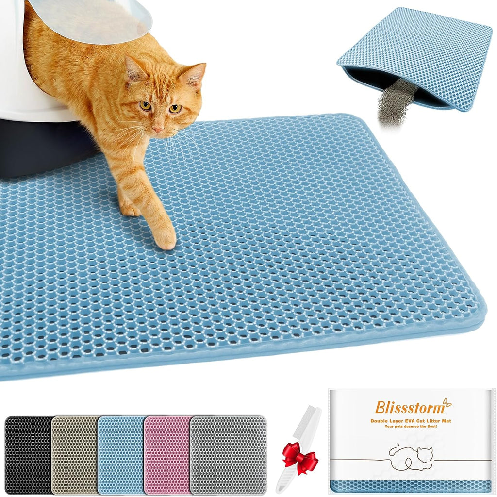 Cat Litter Mat 12"x18",Double Layer EVA litterbox Mat, Gray