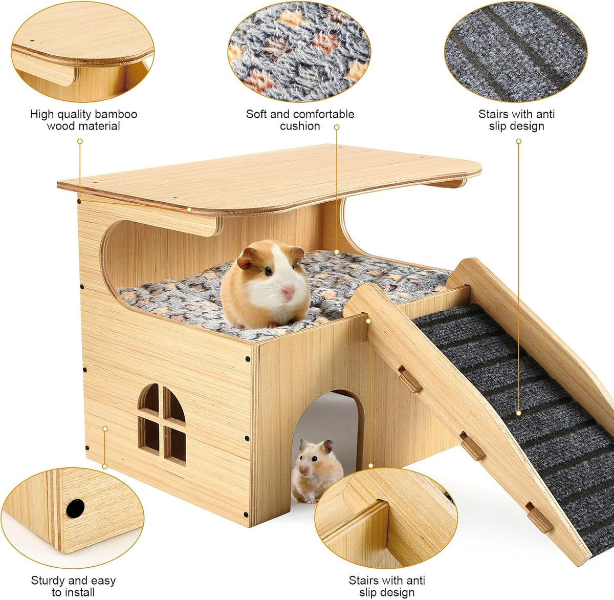 Double Layer Guinea Pig Castle with Stairs & Mat