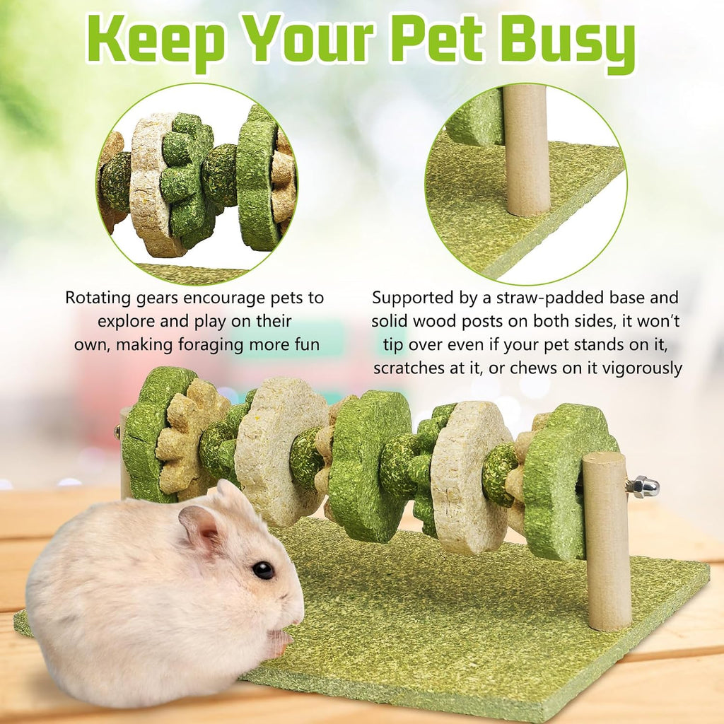 Fhiny Hamster Chew Toy, Rotating Guinea Pig Teeth Hay Enrichment Toy Large