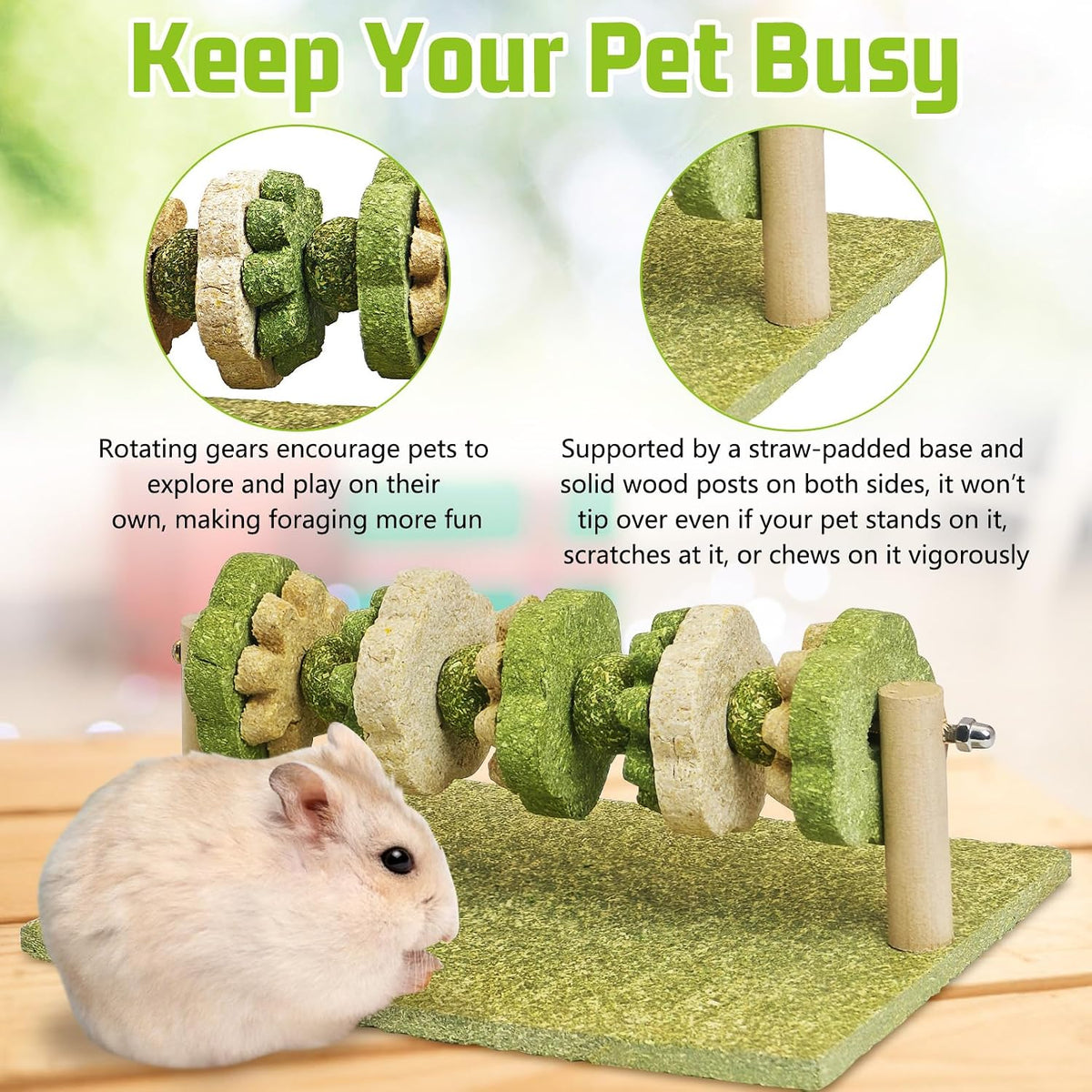 Fhiny Hamster Chew Toy, Rotating Guinea Pig Teeth Hay Enrichment Toy Large