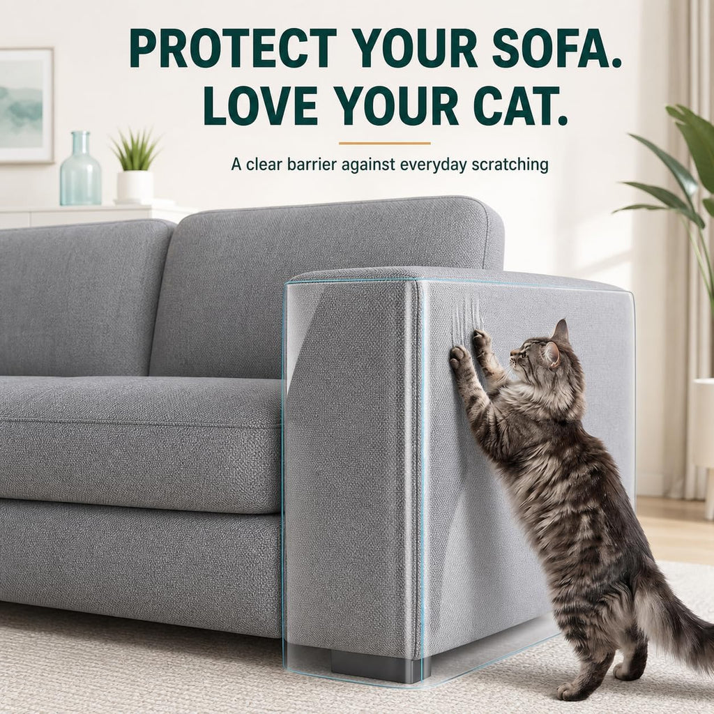 2PS Anti Cat Scratch Furniture Protector 16in x 160in, 0.2mm Thicker Clear Vinyl Tape, Couch Protector from Cat Claws, Flexible Corner Guard for Sofa Bed Door, Cut to Size with Grid Lines