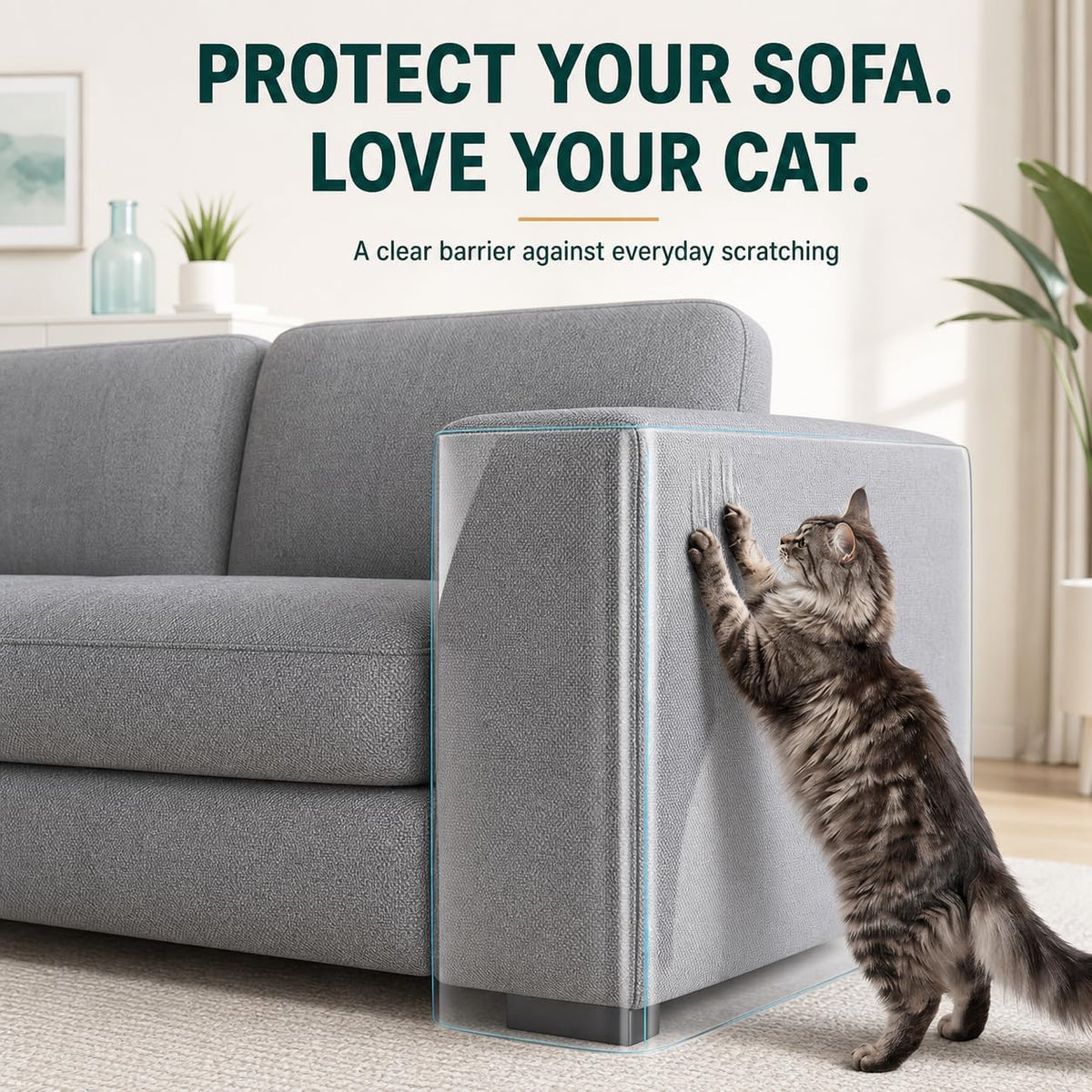 2PS Anti Cat Scratch Furniture Protector 16in x 160in, 0.2mm Thicker Clear Vinyl Tape, Couch Protector from Cat Claws, Flexible Corner Guard for Sofa Bed Door, Cut to Size with Grid Lines