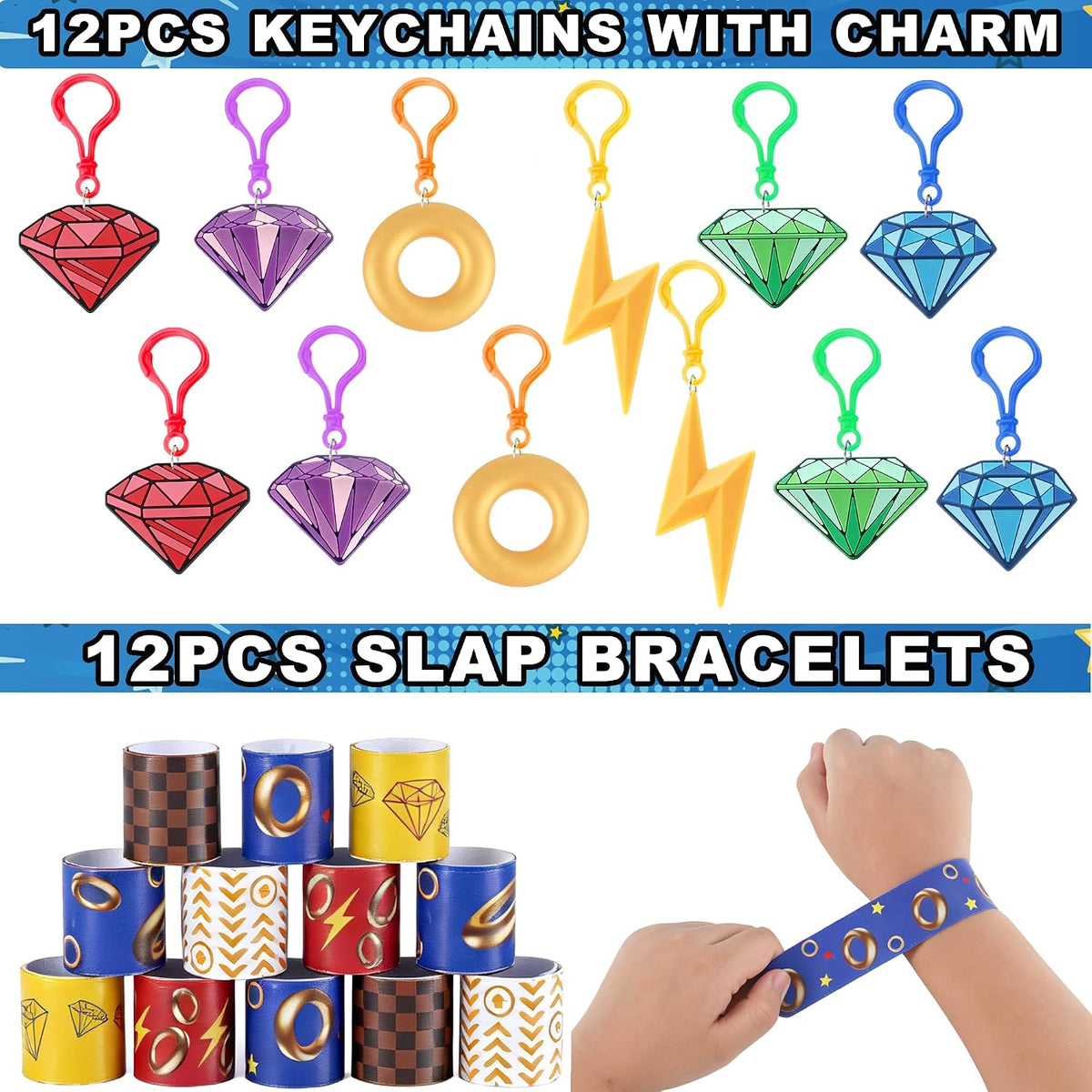 320PCS Party Favors Hedgehog Theme Birthday Party Decorations Supplies Blue and Golden Rings Goodie Bags Stuffers Gift Bag Pinata Fillers