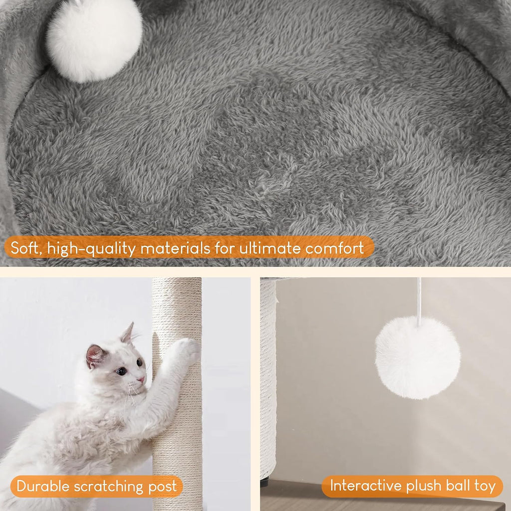 Cat Bed for Desk with Scratching Post – Cozy Elevated Cat Perch with Secure Clamp, Sturdy 50 lb Desk Bed & Hanging Toy for Home Office