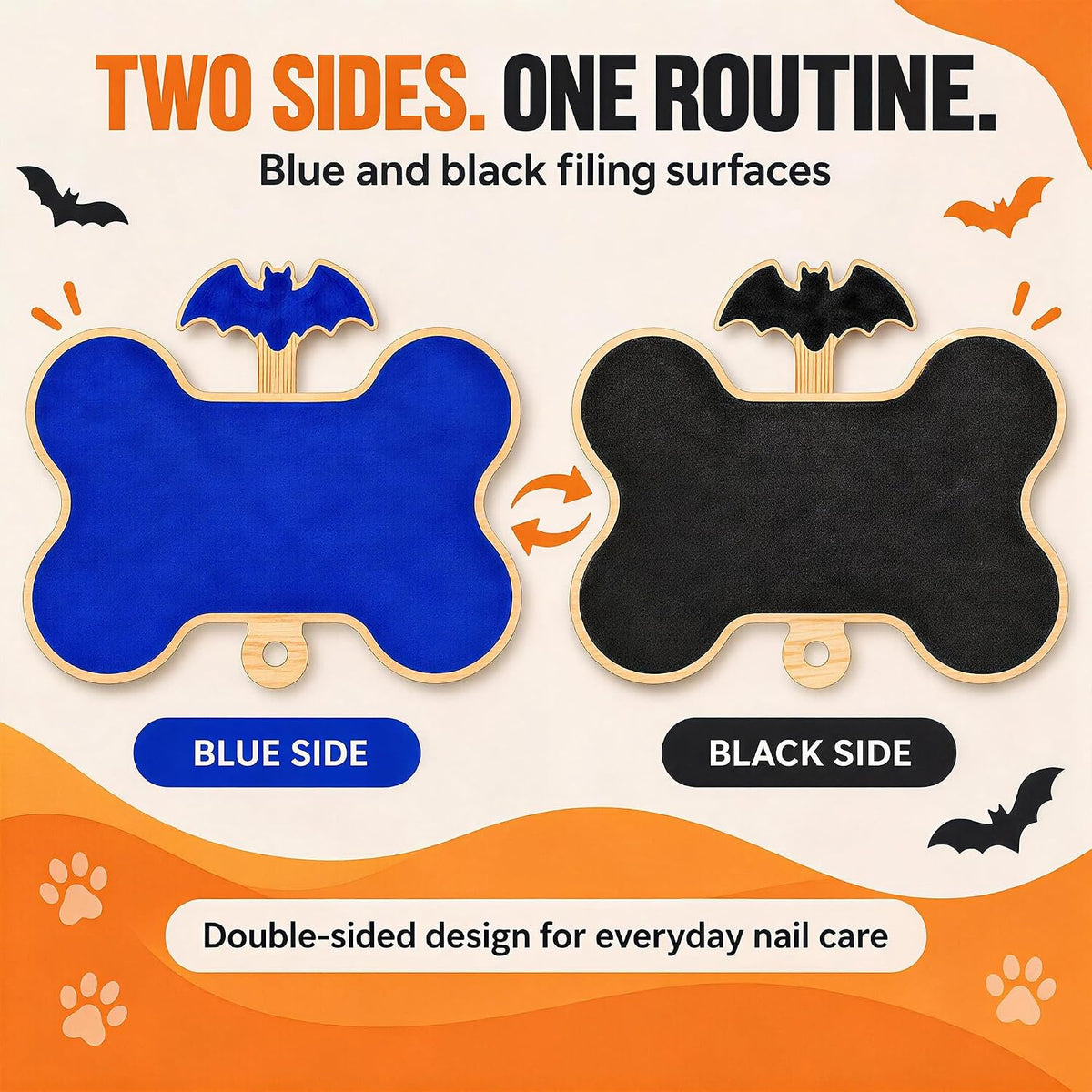 Halloween Dog Nail Scratch Board Set, Double-Sided Bone-Shaped Nail File with Bat-Shaped Mini Handheld File, Replacement Sandpaper, Dog Nail Filing Board,Nail Care for Front and Back Paws