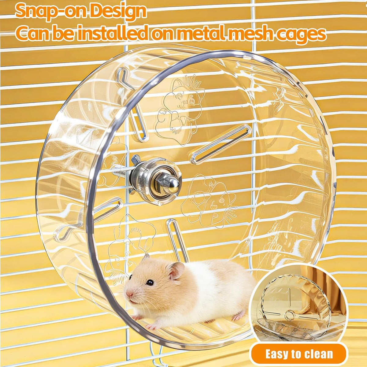 Silent Hamster Exercise Wheel,9.5 Inch Quiet Spinner Syrian Hamster Running Wheel,Silent Wheels with Anti-Skid & Adjustable Stand for Rats, or Other Small Pets,Transparent