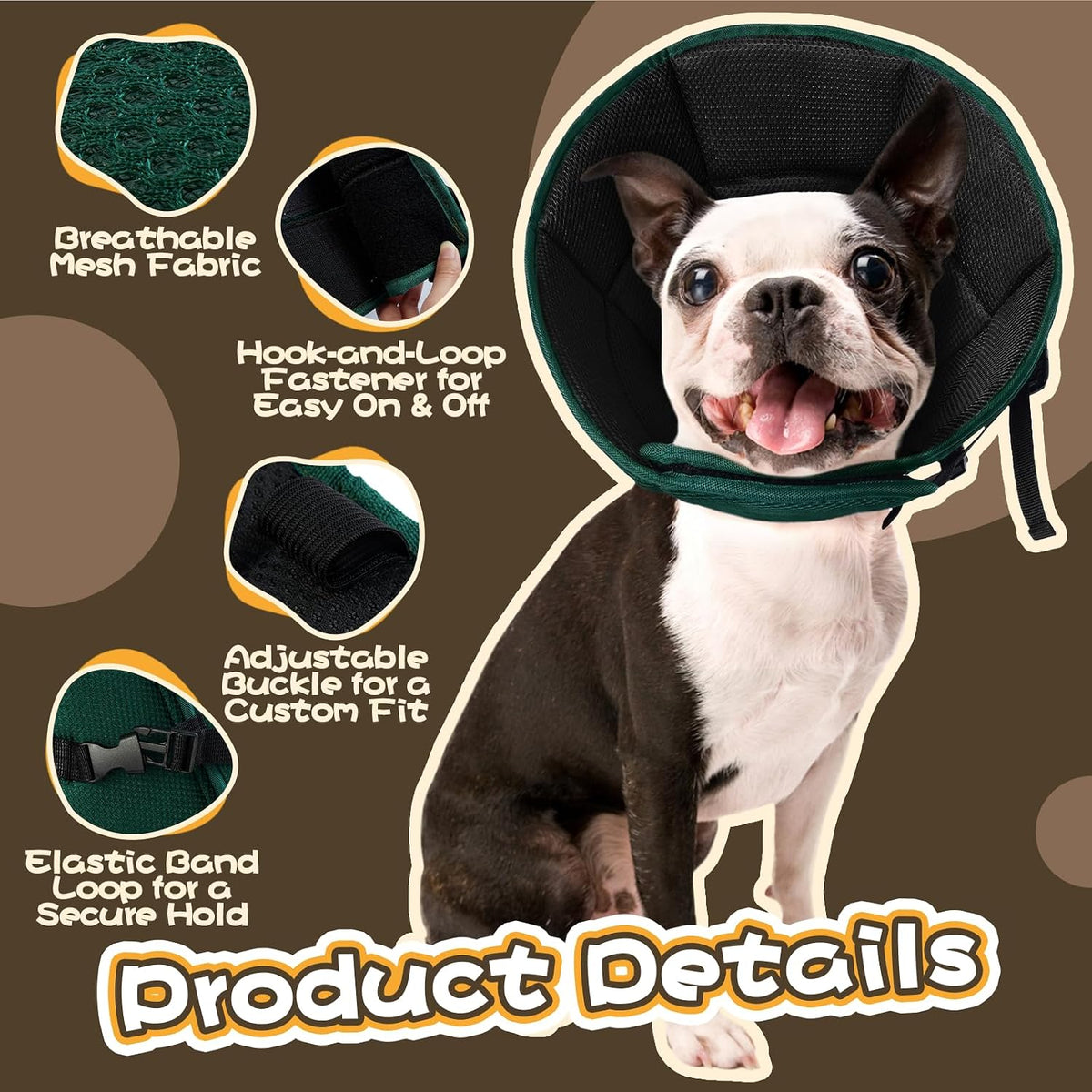 Allroaring Small Dog Cone, Soft Recovery Collar to Stop Licking,Green S