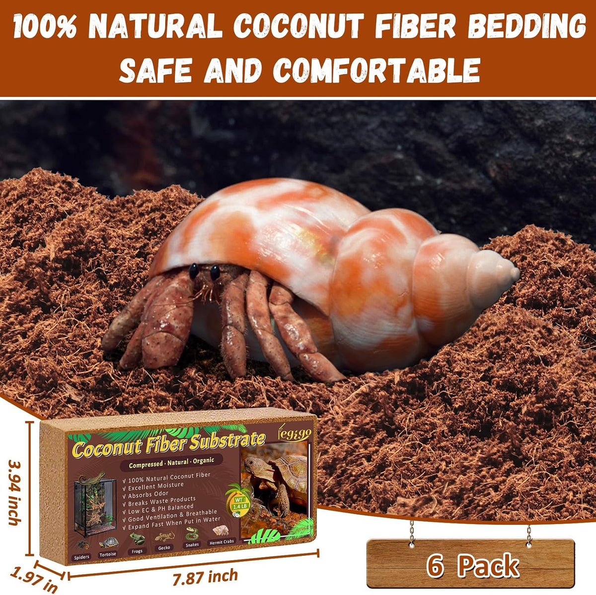 Legigo 6 Pack Coconut Fiber Substrate, Natural Coco Coir Reptile Bedding