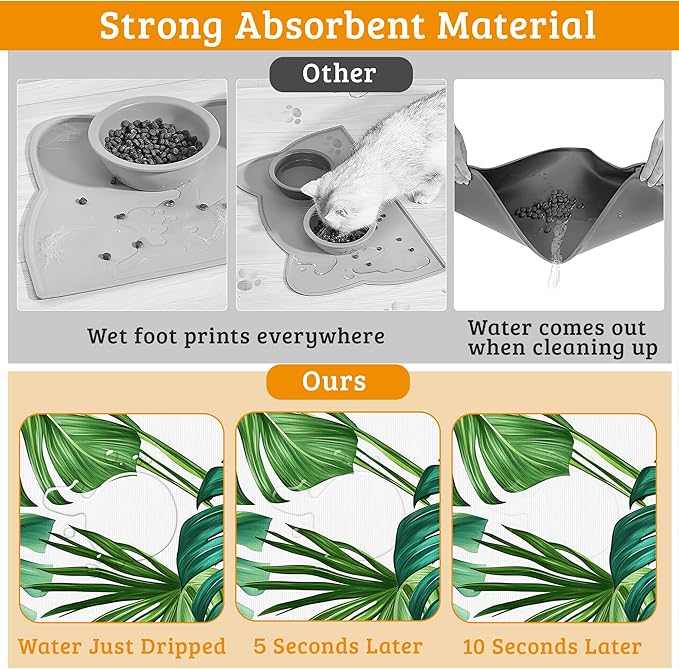 Dog Bowl Mat, Leaves Pet Feeding Mat - Image 3