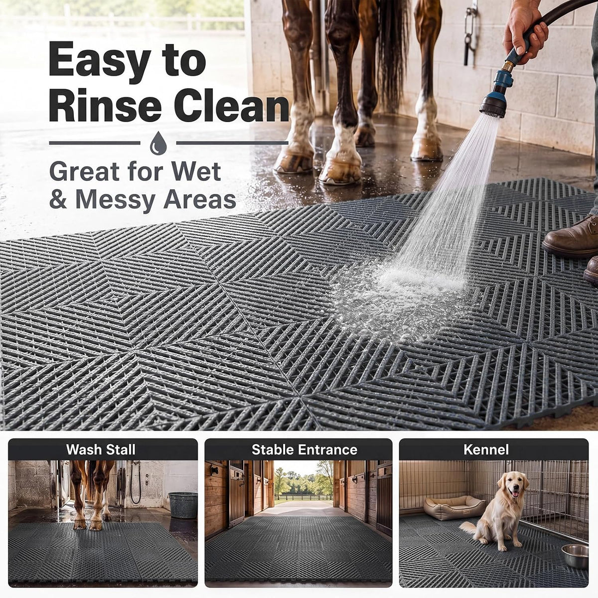 12 Pcs Horse Stall Mat 4 x 5.27 ft Plastic Stable Mat Interlocking