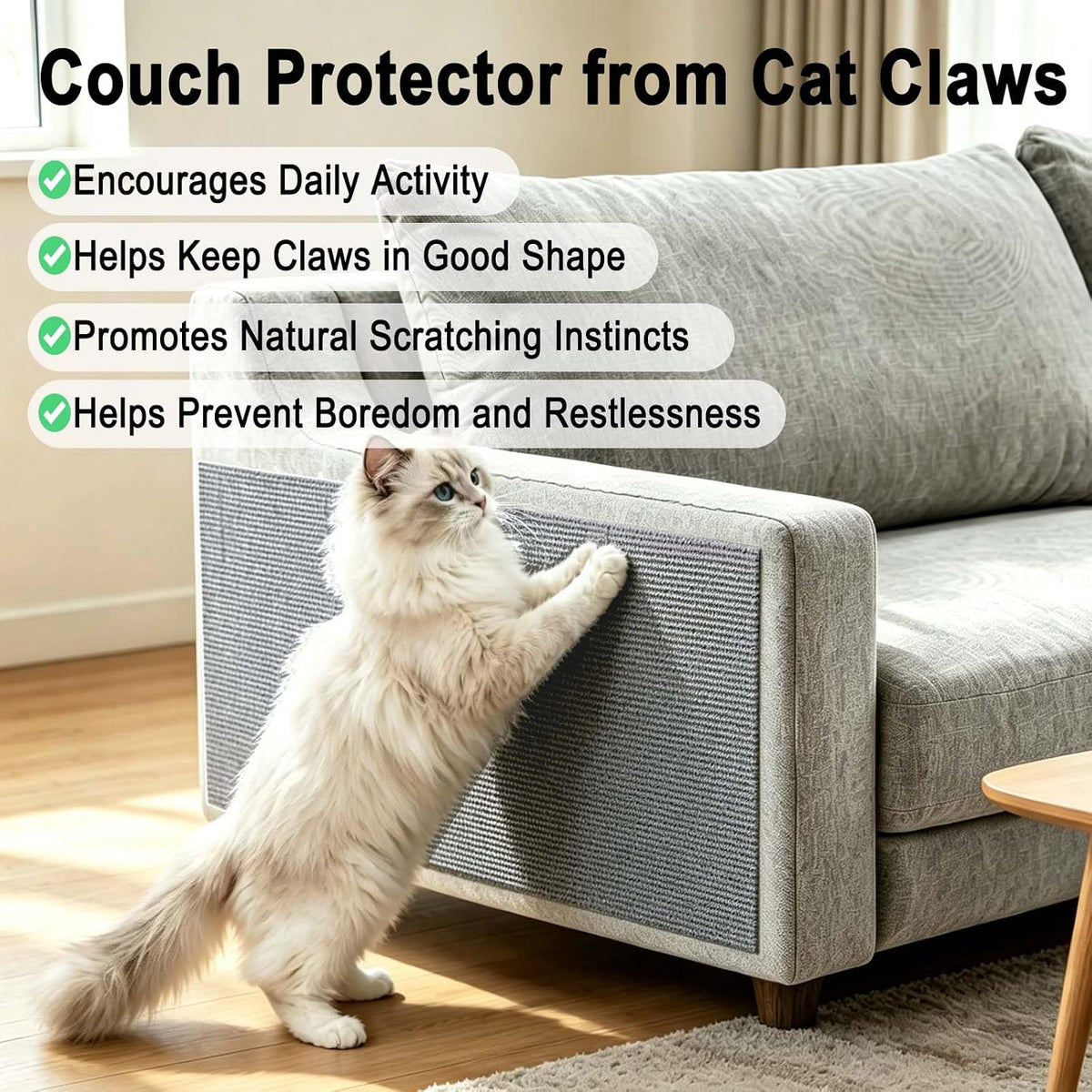 2Pcs Self-Adhesive Cat Scratch Couch Furniture Protector,LightGrey