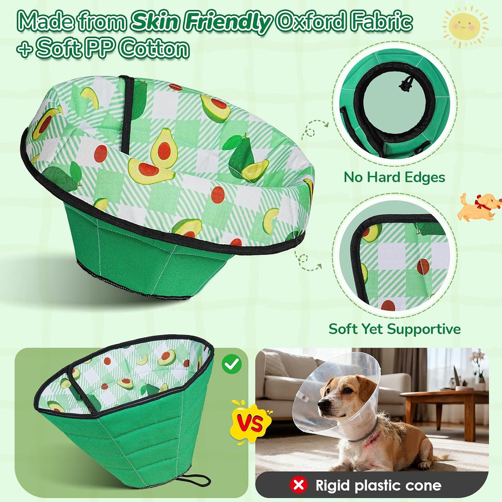 Soft Dog Cone Collar After Surgery: Foldable Long Comfortable Comfy Fabric Recovery Shame Elizabethan Stop Licking Small Medium Large Dogs (Green, S)