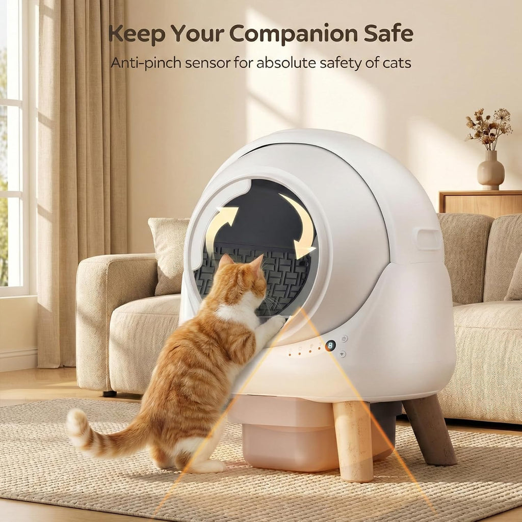 Self Cleaning Litter Box for Multiple Cats, Smart APP Control with Safety Sensors, 15-Day Odor Control, Extra Large Waste Bin, Ultra Quiet Automatic Cat Litter Box, White