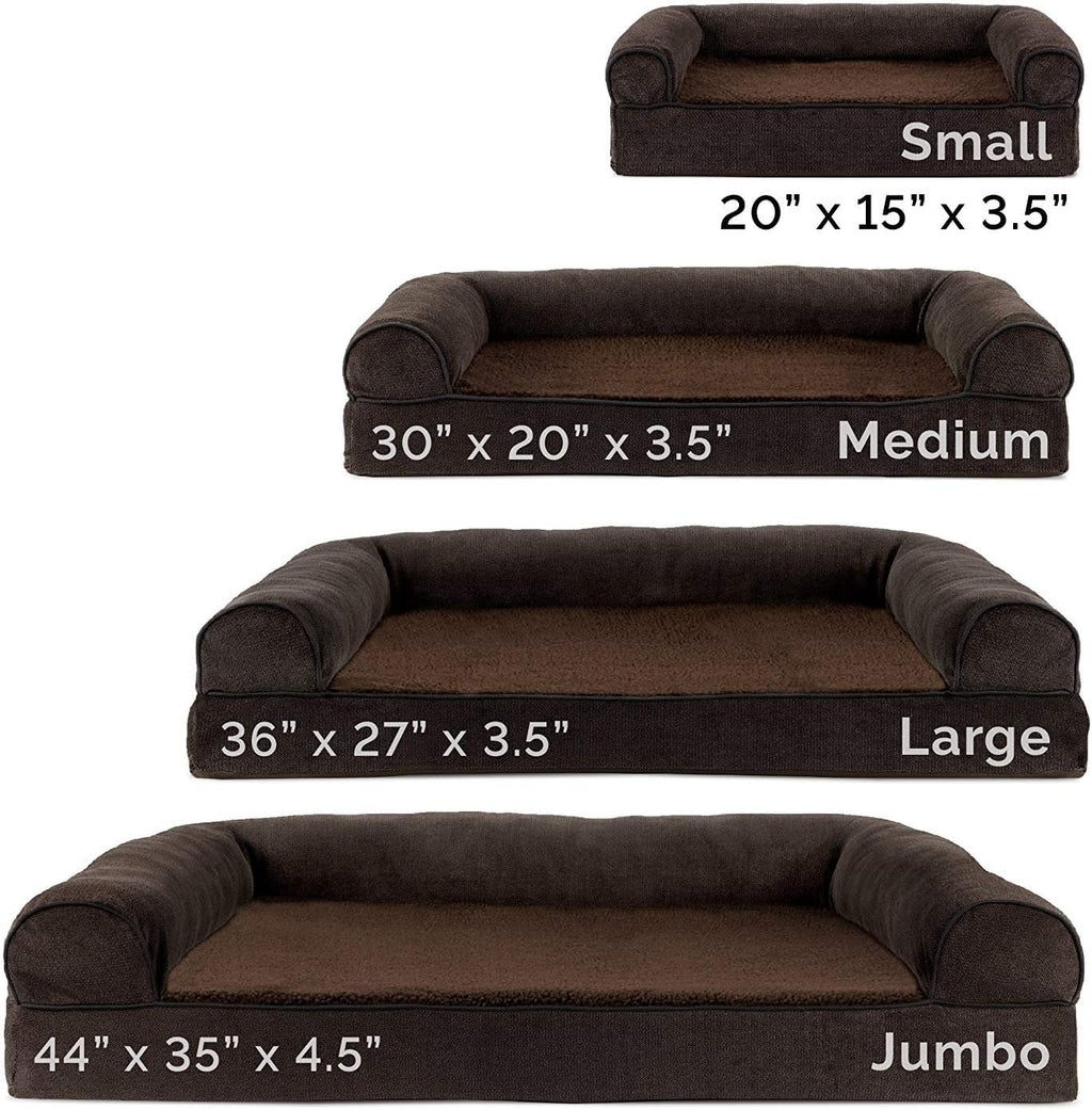 FurHaven Soft, Orthopedic Foam Sofa Dog Bed with Washable & Removable Cover - Sherpa/Chenille - Coffee, Dogs Up to 35 lbs - Medium