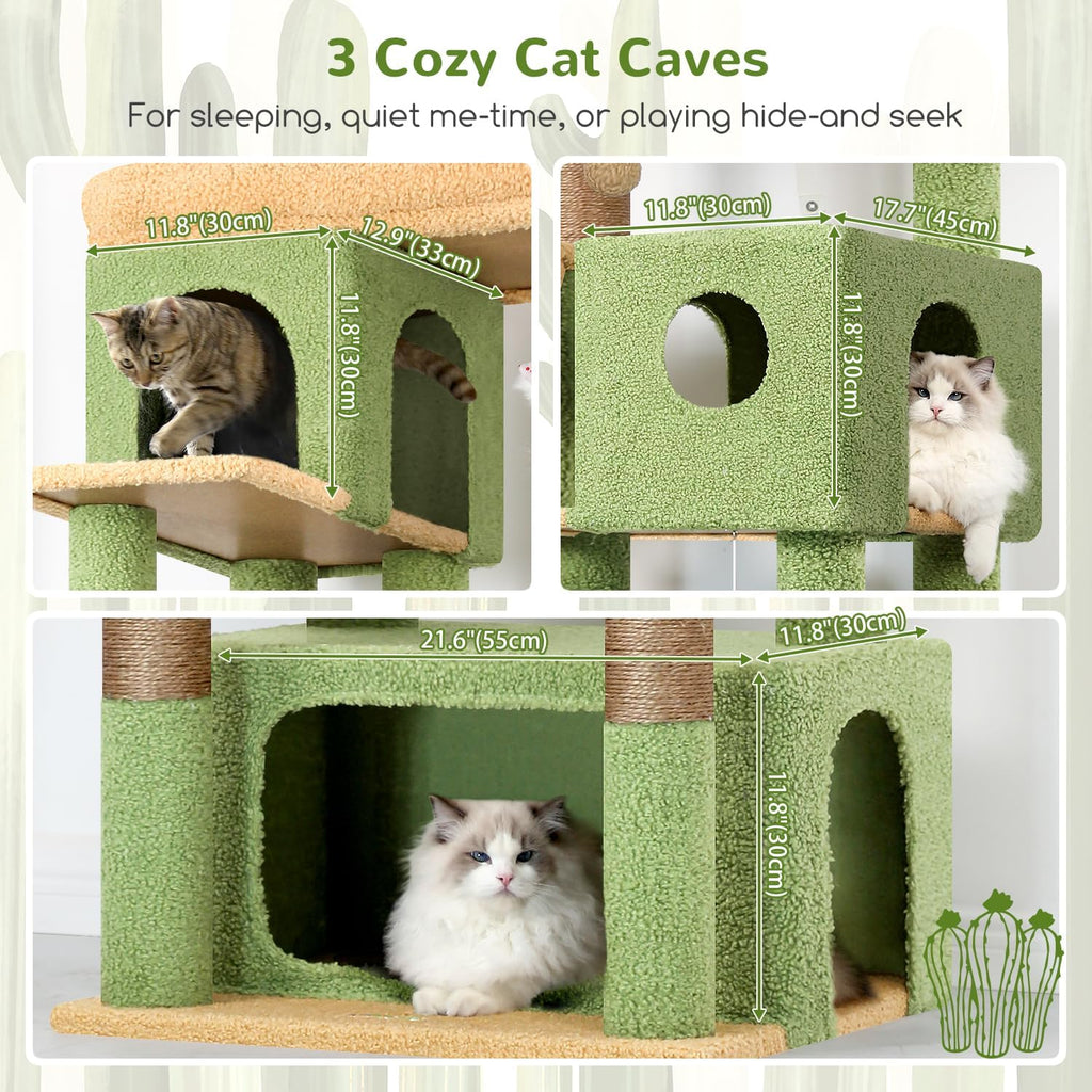 Globlazer Cactus Large Cat Tree, 80 inch Tall Climbing Tower, F80F, Green