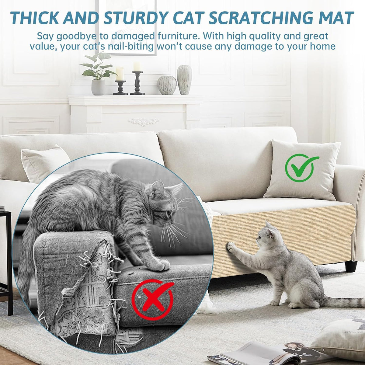 Cat Scratch Mat for Couch (Khaki, 39.3" x 15.8")