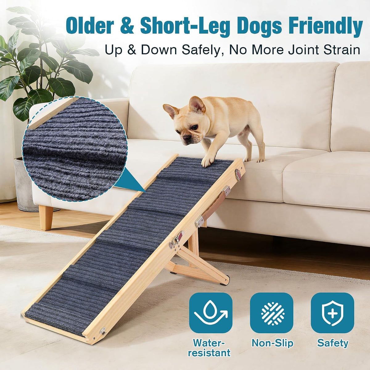 Dog Ramp for Bed, 19.5" H Adjustable Folding Ramp for Dogs to Get on Bed, Solid Wood Dog Ramps for Small Dogs, Non-Slip Waterproof Easy Storage for Bed Couch - (L 34" ×W 12")