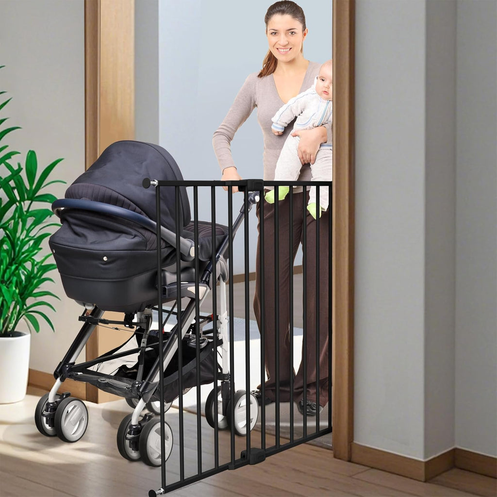 Adjustable Baby Safety Swing Gate, Hardware-Mounted Metal Gate for Stairs and Doorways, Secure Latch for Kids and Pets (Black, 24"-40.5" W x 28.75" H)