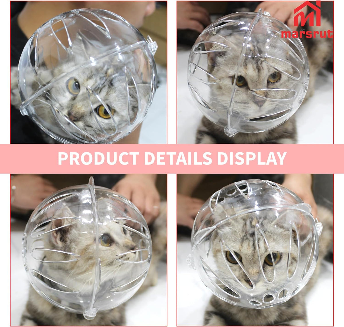 Cat Transparent Muzzle for Grooming, Bathing, Nail Trimming Shaving, Pet Anti-bite Astronaut Helmet, Help for Aggressive Kitten, Anti-Lick, Biting, Chewing, Breathable & Adjustable Ball Mask